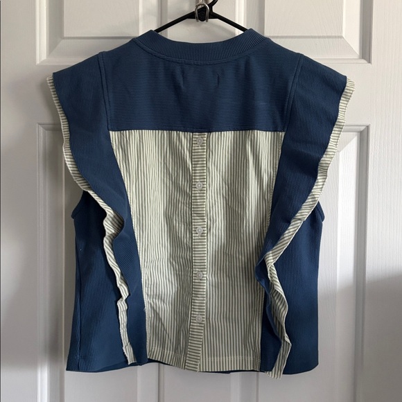 By Anthropologie Ribbed Popover Ruffle Sleeve Button Back Blouse Top Size M NEW - Picture 8 of 9